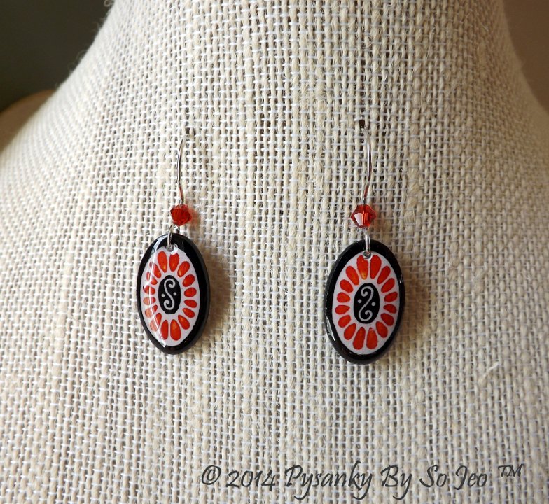 Scarlet Oval Earrings and Matching Necklace Pysanky Jewelry by So Jeo